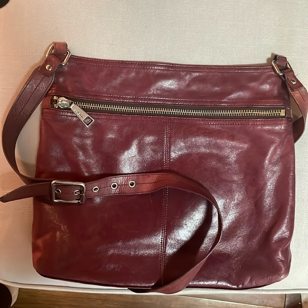 Hobo glazed burgundy leather crossbody bag